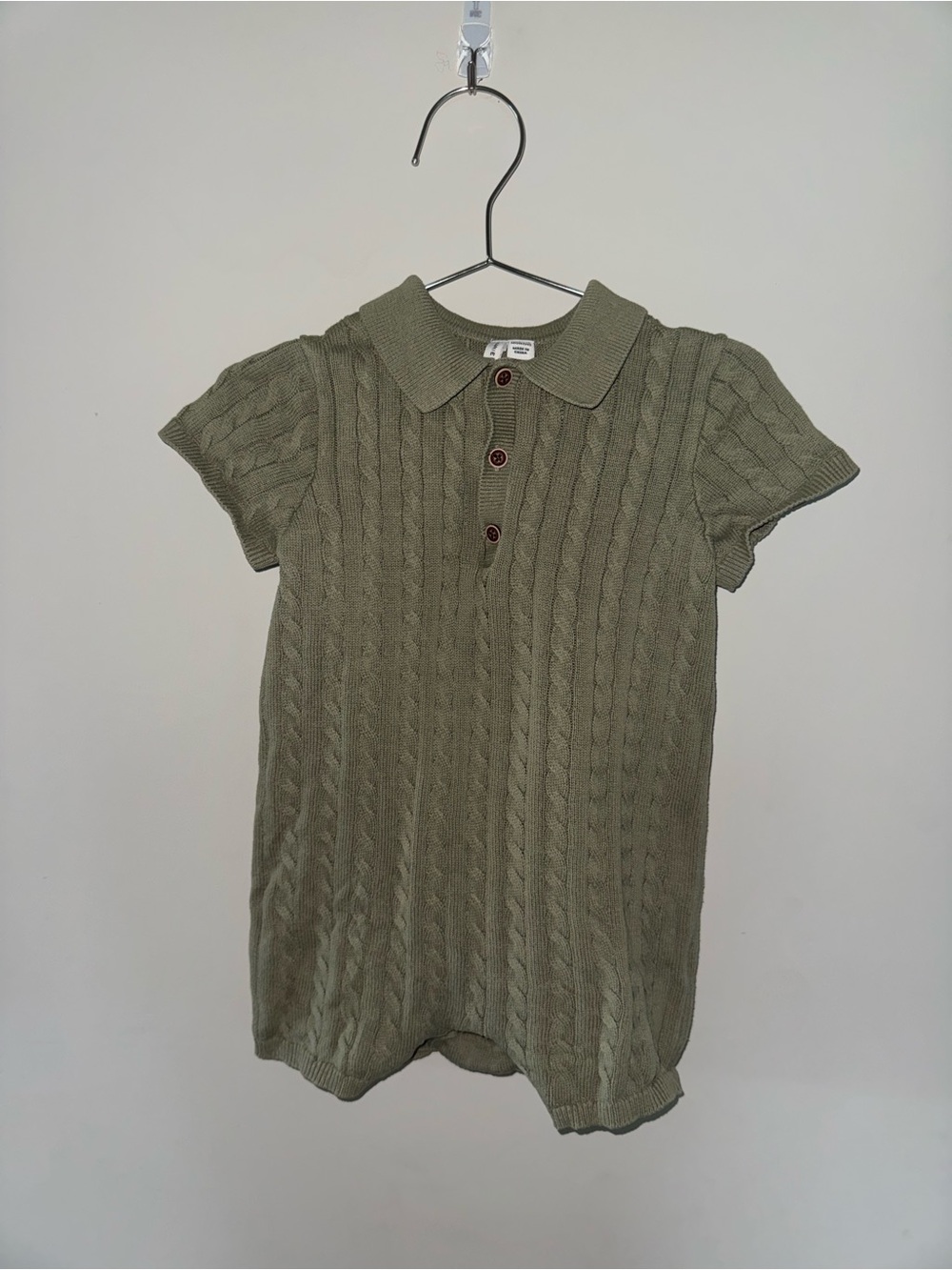 Janie and Jack Olive Green Cable Polo Romper
